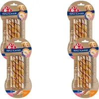 8In1 Delights Twisted Sticks Triple Flavour - Hondensnacks - 4 x Kip Varken Rund 70 g 10 stuks