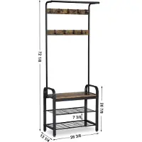 Songmics Garderoberek met Kapstok en Schoenenrek in Metaal met Vintage Look - 9 Demonteerbare Haken - 72x34x183cm - Zwart.