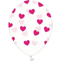 Party Deco Partydeco - Ballonnen clear hartjes fuchsia 6 stuks