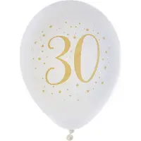SANTEX verjaardag leeftijd ballonnen 30 jaar - 8x stuks - wit/goud - 23 cm - Feestartikelen