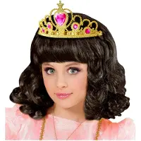 Widmann - Koning Prins & Adel Kostuum - Gouden Tiara Met Roze Steentjes Prinses - Roze, Goud - Carnavalskleding - Verkleedkleding