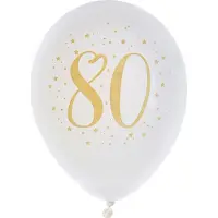 SANTEX verjaardag leeftijd ballonnen 80 jaar - 8x stuks - wit/goud - 23 cm - Feestartikelen