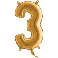 Ballongkungen AB Folieballon - Cijfer 3 - Goud - Grabo balloon - 35cm