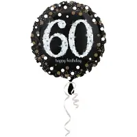 Ballongkungen AB Folieballon birthday sparkling 60 (45cm) (zwart, goud, zilver)