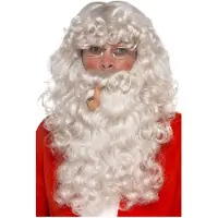 Smiffys Kerstmannen set grijs | Pruik, baard, pijp en bril (wit)