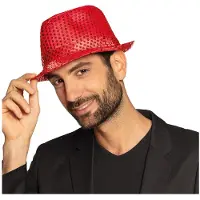 Boland - Hoed Popstar sequins rood Rood - 59 - Volwassenen - Unisex - 80's & 90's - Disco
