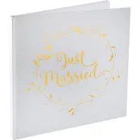 SANTEX gastenboek/receptieboek Just Married - goud/wit - Bruiloft - 24 x 24 cm