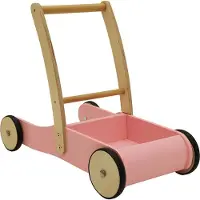 Bandits & Angels Houten Loopwagen Little Walker Retro Roze vanaf 1 Jaar voor Meisjes - 47 cm Hoge Duwstang - voor Binnen - met Laadbak voor Spullen - Loop Wagen voor Kinderen Hout
