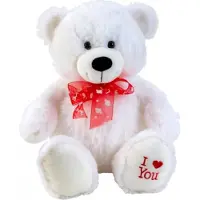 Iko Valentijn cadeautje vrouw - Beer Pluche Wit met rode Strik - knuffel - 50 cm - Met hartje op voet 'I Love You' - Romantisch cadeau - Cadeautje vrouw