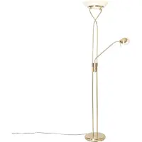 QAZQA Vloerlamp messing incl. LED en dimmer met leeslamp - Empoli