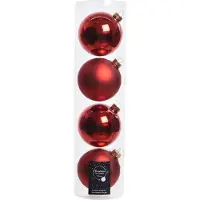 Ksd 4 kerstballen kerstrood glans-mat 100 mm