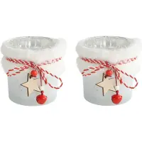 Countryfield Theelichthouder Faye 7,5 X 8 Cm Glas wit - Set 2 stuks