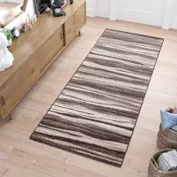 Tapiso Sari Tapijt Loper Bruin Gestreept Modern Woonkamer Hal Slaapkamer Maat- 70x1050