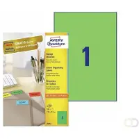 Avery Gekleurde etiketten 210 x 297 mm, groen, Inkjetprinter, Laserprinter, Kopieerapparaat, permanent klevend 3472