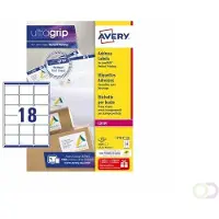 Avery Zweckform AVERY ultragrip Adresetiketten L7161-100 Permanent klevend A4 Wit 63,5 x 46,6 mm 100 Vellen à 18 Etiketten
