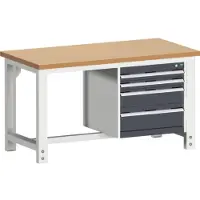 Bott cubio werkbank, koper beukenhout, B 1500 x D 750 x H 740-1140 mm, antracietgrijs RAL 7016/lichtgrijs RAL 7035