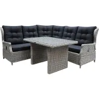 AVH-Collectie Ibiza hoek dining loungeset 4-delig verstelbaar wit grijs 120cm tafel