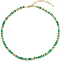 CO88 Collection 8CN-26230 Stalen Ketting - Dames - Groen Malachiet - Kralen - 4 x 2 mm - 38 + 7 cm - Goudkleurig