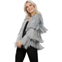 Smiffys Festival jasje tinsel | Zilver carnavalsjas (zilver, L/XL)