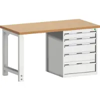 Bott cubio werkbank, met ladekast, stalen frame, koper beuken werkblad 1500 x 750 x H 840 mm, draagvermogen 1200 kg, lichtgrijs RAL 7035
