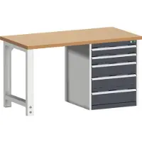 Bott cubio werkbank, met ladekast, koper beukenhout, B 1500 x D 750 x H 840 mm, 1200 kg, antraciet/lichtgrijs RAL 7035
