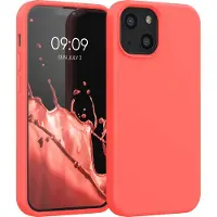 Kwmobile telefoonhoesje geschikt voor Apple iPhone 13 mini - Hoesje met siliconen coating - Smartphone case in levendig koraal