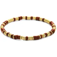 CO88 Collection 8CB-90825 Stalen Armband - Dames - Rode Jaspis - Kralen - 4 x 2 mm - 17 cm - Goudkleurig