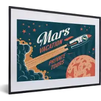 PosterMonkey Fotolijst incl. Poster - Vintage - Raket - Mars - Mars vacation private tours - Vakantie - Ruimte - 40x30 cm - Posterlijst