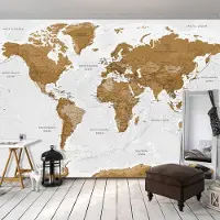 Karo-art 343cm X 245cm - Zelfklevend fotobehang - Wereldkaart, Witte oceanen, premium print