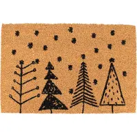 House of Seasons Buitenmat - Deurmat buiten - Deurmat Kerst - 60cm x 40cm x 1.5cm (LxBxH) - Bruin met Kerstbomen en Sterren