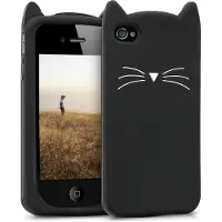 Kwmobile hoesje geschikt voor Apple iPhone 4 / 4S - Backcover voor smartphone in zwart / wit - Kat design