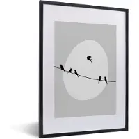 PosterMonkey Fotolijst incl. Poster - Vogels - Zwart - Wit - 30x40 cm - Posterlijst