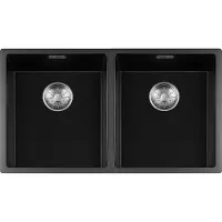 Lorreine Black Quartz Series spoelbak 34+3440cm mm Plug Inox 3434BQ-FU-Inox