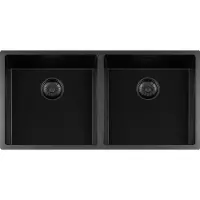 Lorreine Black Quartz Series spoelbak 40+4040cm Plug Zwart 4040BQ-FU