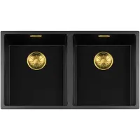 Lorreine Black Quartz Series spoelbak 34+3440cm mm Plug Gold 3434BQ-FU-Gold