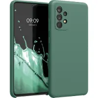 Kwmobile telefoonhoesje geschikt voor Samsung Galaxy A52 / A52 5G / A52s 5G - Hoesje met siliconen coating - Smartphone case in dennengroen