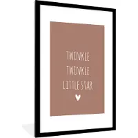 PosterMonkey Fotolijst incl. Poster - Engelse quote "Twinkle twinkle little star" met een hartje tegen een bruine achtergrond - 60x90 cm - Posterlijst