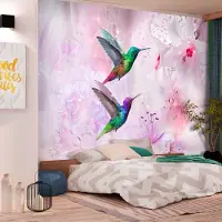 Karo-art 98cm X 70cm - Zelfklevend fotobehang - Kleurrijke Kolibries, Paars, premium print
