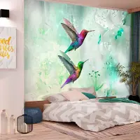 Karo-art 294cm X 210cm - Zelfklevend fotobehang - Kleurrijke Kolibries, Groen, Premium print