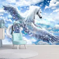 Karo-art 392cm X 280cm - Zelfklevend fotobehang - Pegasus, het gevleugeld paard (Blauw), premium print