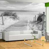 Karo-art 441cm X 315cm - Zelfklevend fotobehang - Op het strand - Zwart-wit, 8 maten, premium print