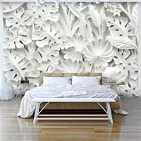 Karo-art 245cm X 175cm - Zelfklevend fotobehang - Witte Bladeren, Prachtig achtergrond behang, Premium print