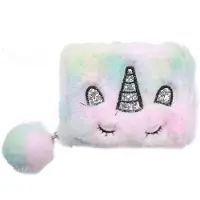 Dielay Portemonnee - Fluffy Unicorn en Pompon - Ritssluiting - 12x9x2,5 cm - Regenboog