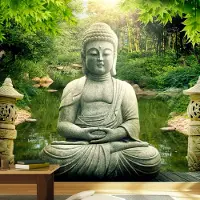 Karo-art 392cm X 280cm - Zelfklevend fotobehang - De tuin van Boeddha , Premium Print