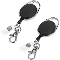 Kwmobile sleutelhanger met uittrekbaar koord - Set van 2 stuks - Uitschuifbare broekclip voor sleutels en pasje - Uittrekbare pasjeshouder - Zwart