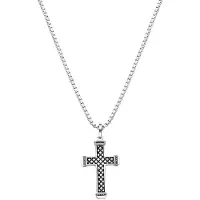 Lucardi Heren Ketting met hanger kruis reptiel - Staal - Ketting - Vaderdag Cadeautje - 75 cm - Zilverkleurig