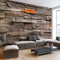 Karo-art 147cm X 105cm - Zelfklevend fotobehang - Natuurstenen muur met Oranje, Premium Print