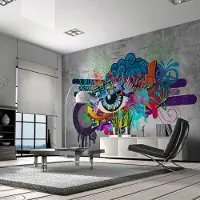 Karo-art 196cm X 140cm - Zelfklevend fotobehang - Graffiti Oog, 8 maten, premium print, geen behangtafel nodig, instructies bijgevoegd, eenvoudig aan te brengen