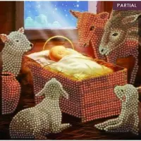 Brandunit Diamond painting - kerstkaart baby in kribbe - 18x18 cm