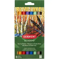 Derwent Twin Marker Twin-Tip Markers-Brush Mehrfarbig, 8 Marker